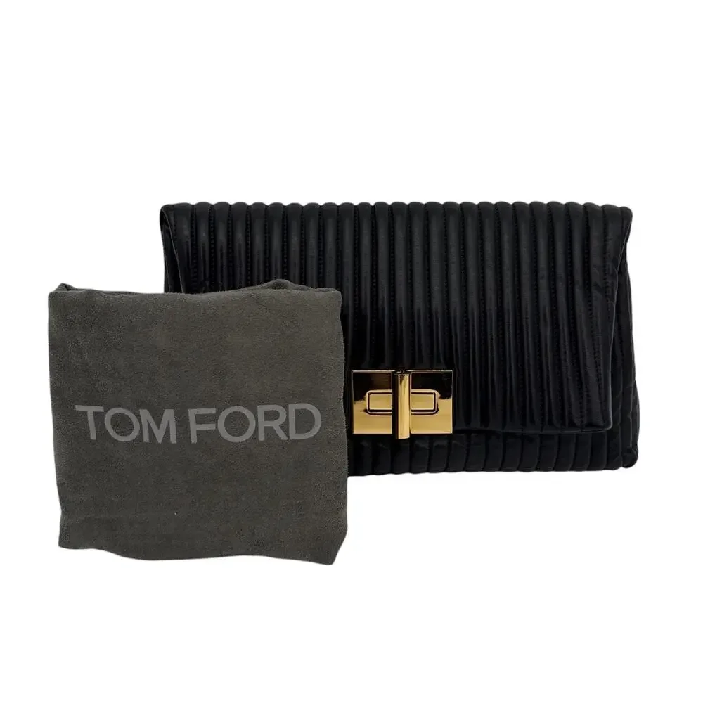 TOM FORD Calfskin Quilted Natalia Clutch in Black